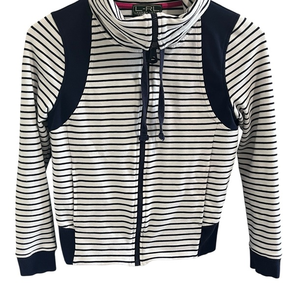 L-RL Ralph Lauren Active Turtleneck Full Zip Jacket Navy White Stripe Small(?) - Picture 1 of 16